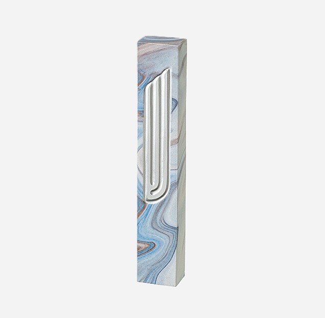 בית מזוזה שיש תכלת - כסף